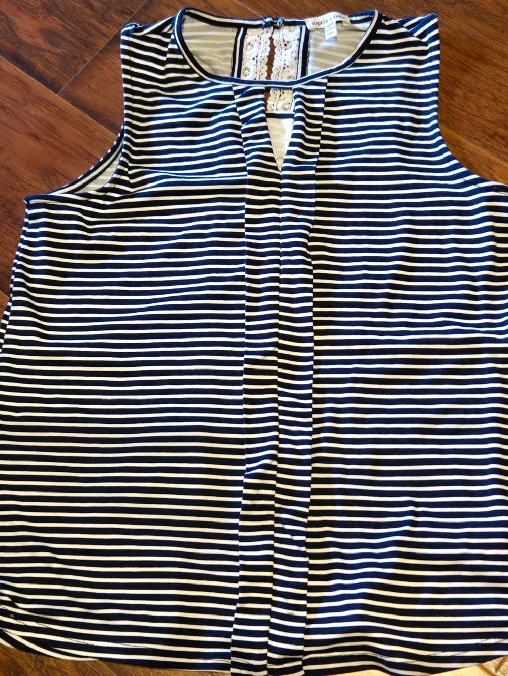 Sophia & Zeke Girls Navy White Sleeveless Blouse Lace Detail L 12